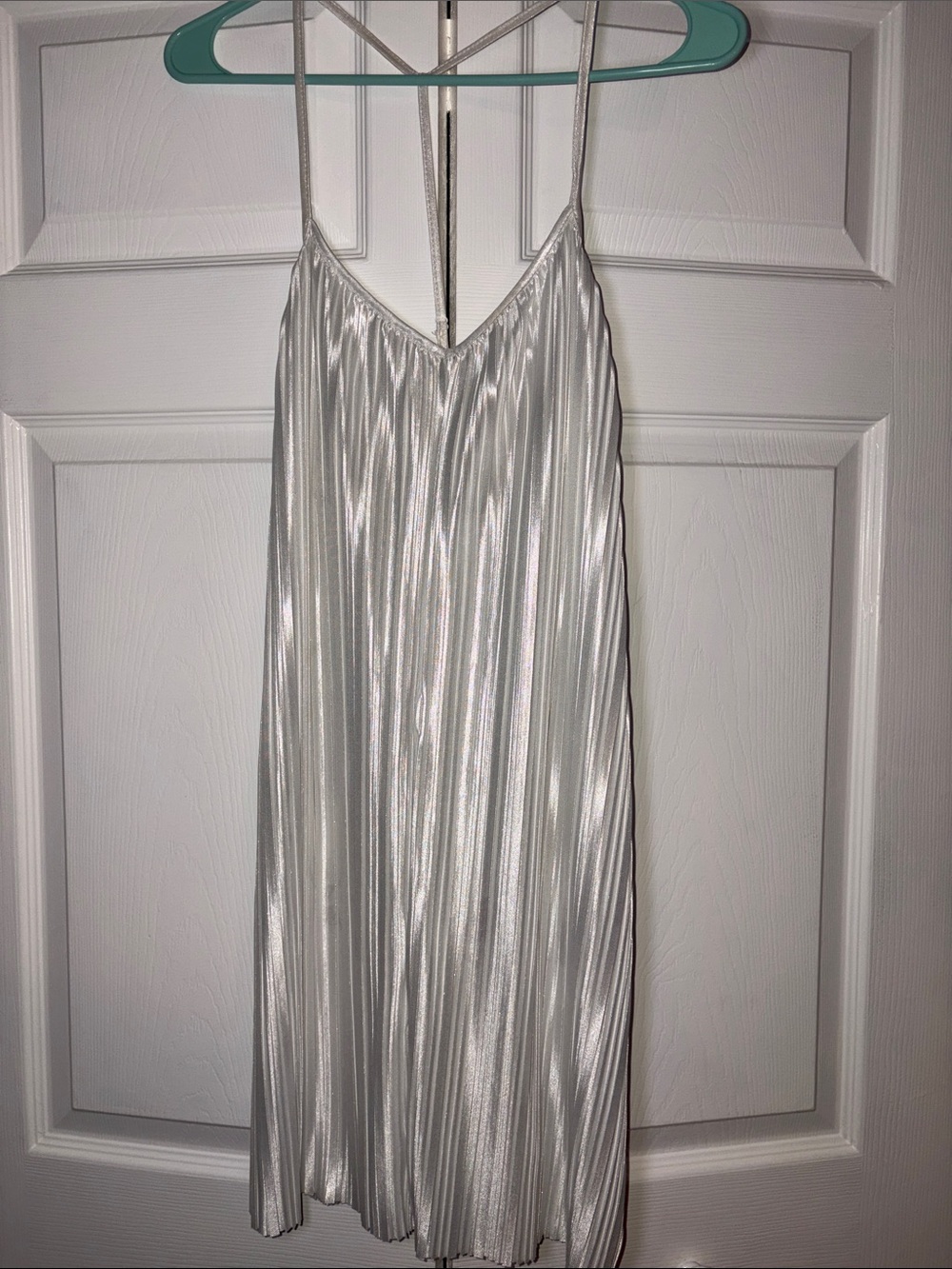 Volcom Metallic Silver Pleated Slip Mini Dress